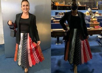 Saia da senadora Kátia Abreu feita de gravata de colegas não agradou